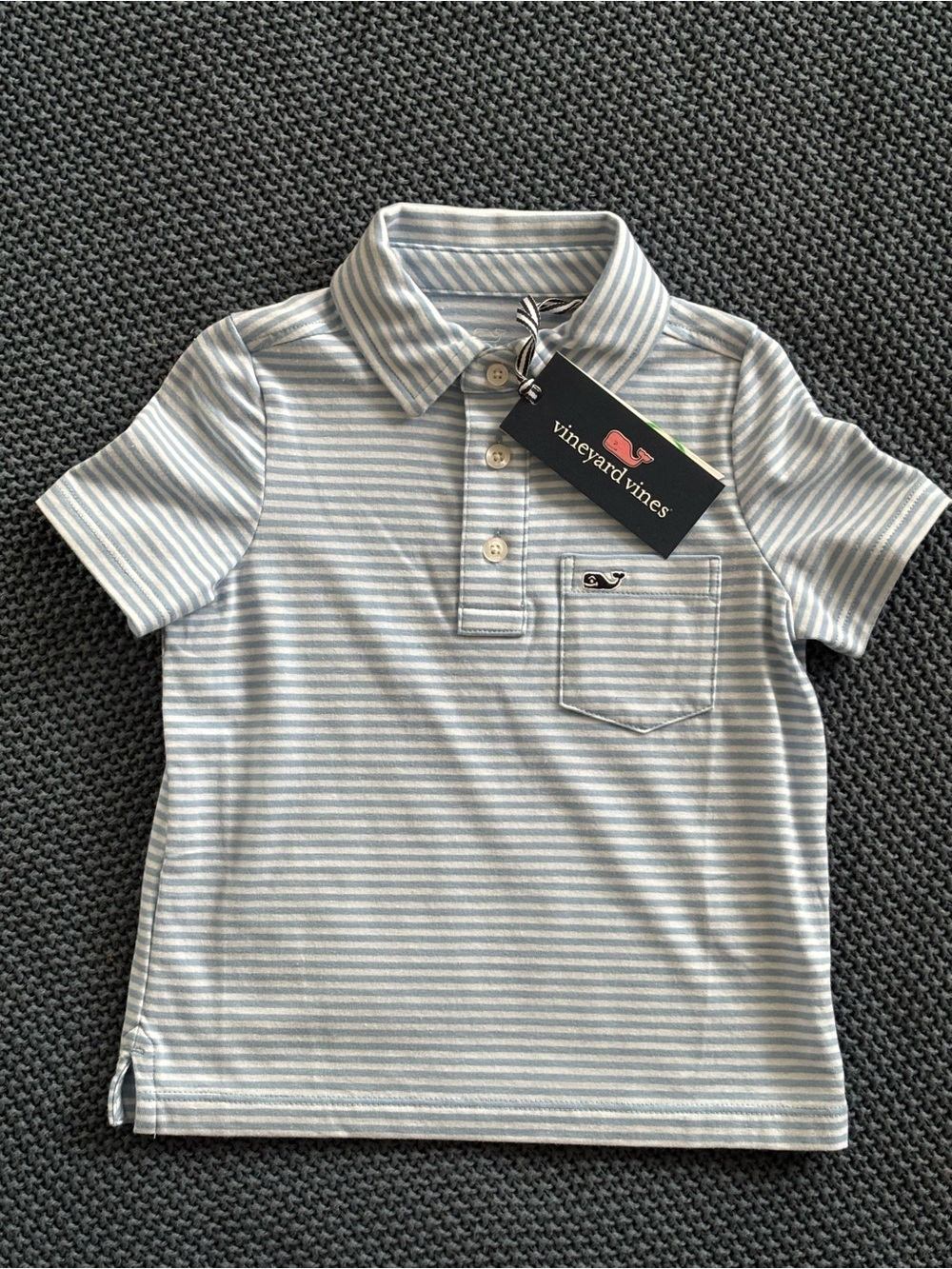 Vineyard Vines Light Blue & White Striped Kids Polo
